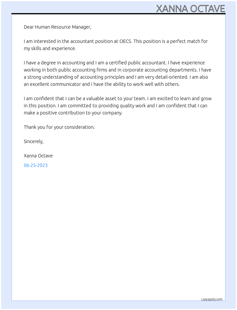 Accountant At OECS Cover Letter
