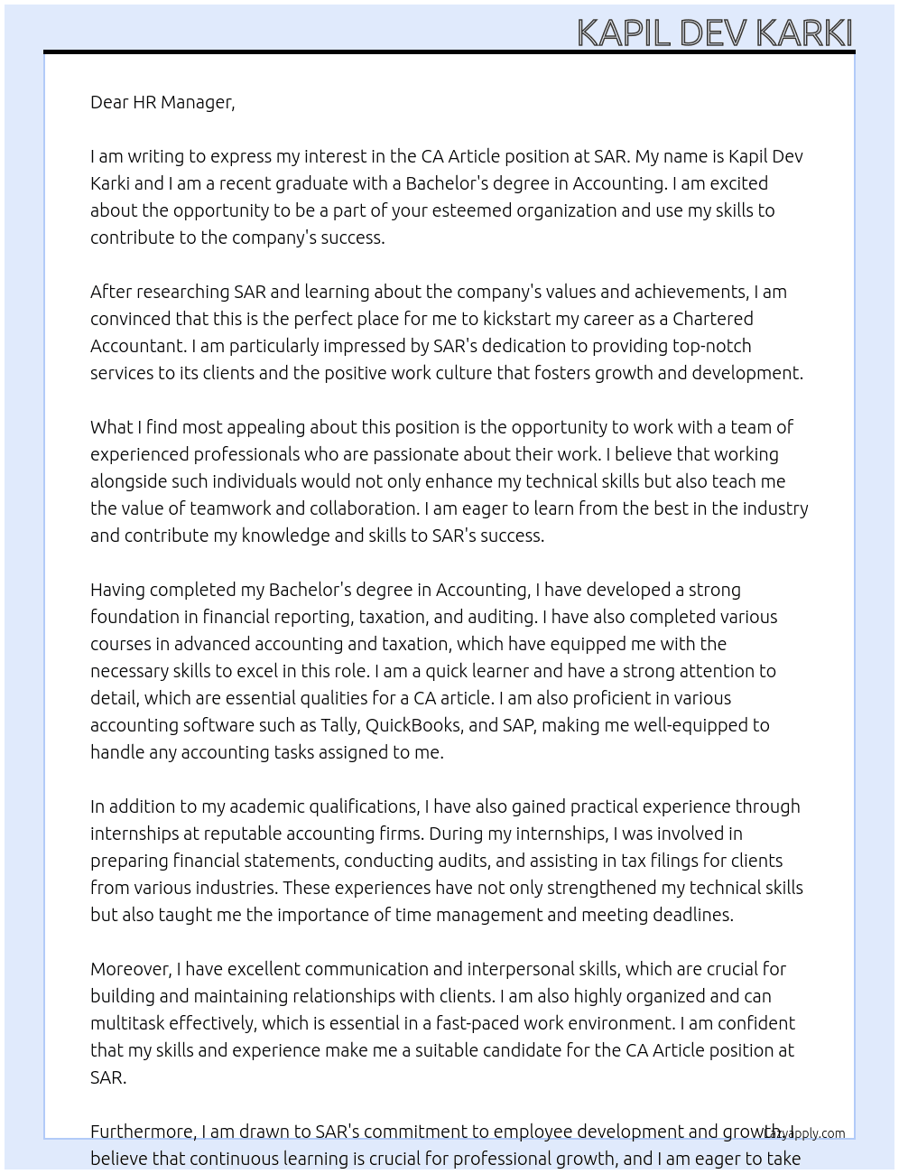 ca article At sar  Cover Letter