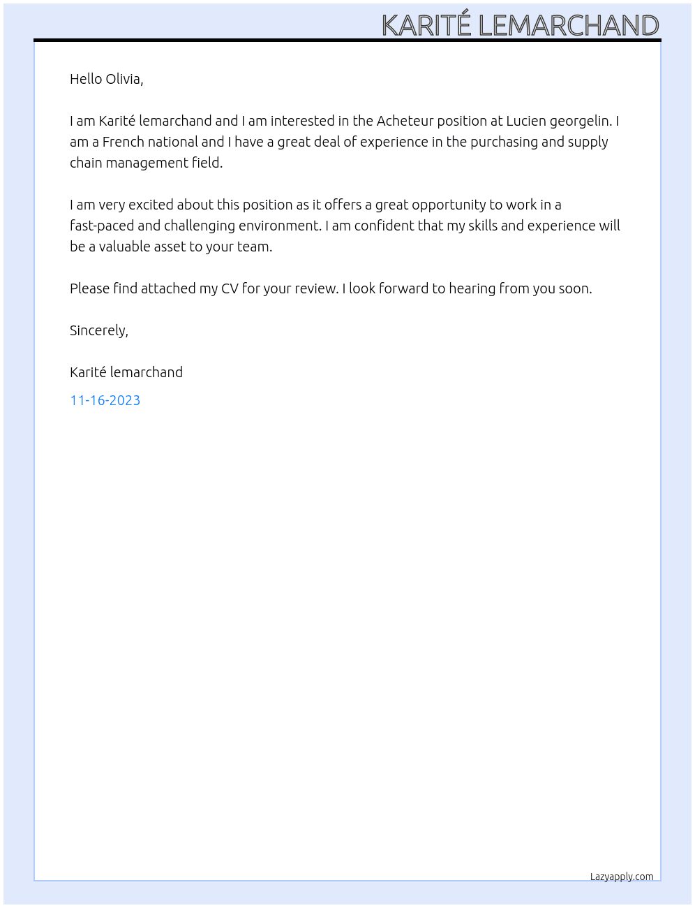 Acheteur  At Lucien georgelin Cover Letter
