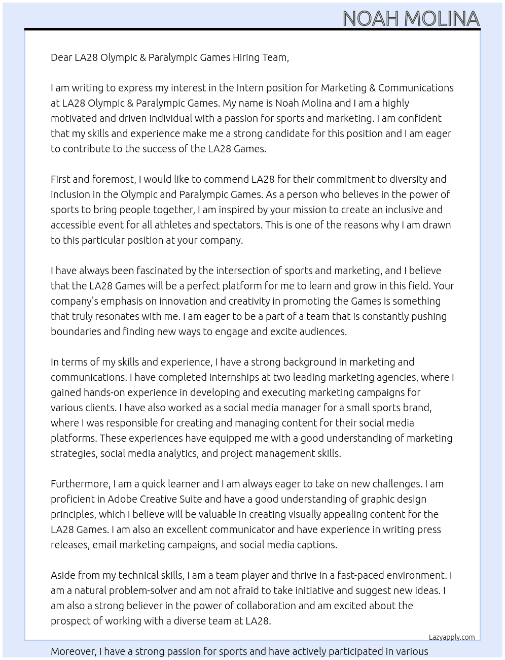 Cover letter for intern, marketing & communications - LazyApply