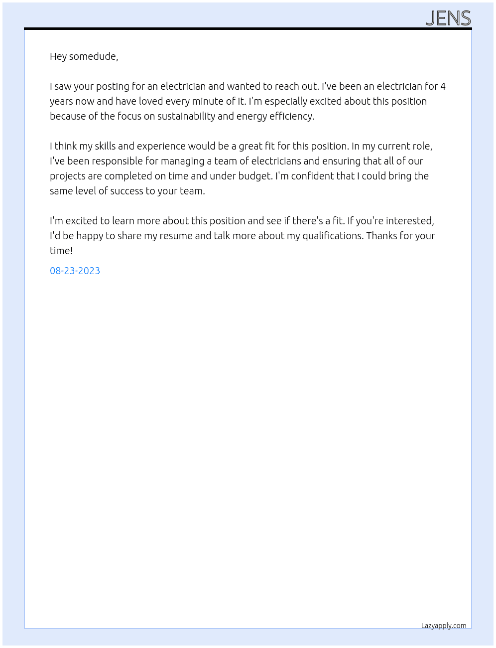 electrician  At brara Cover Letter