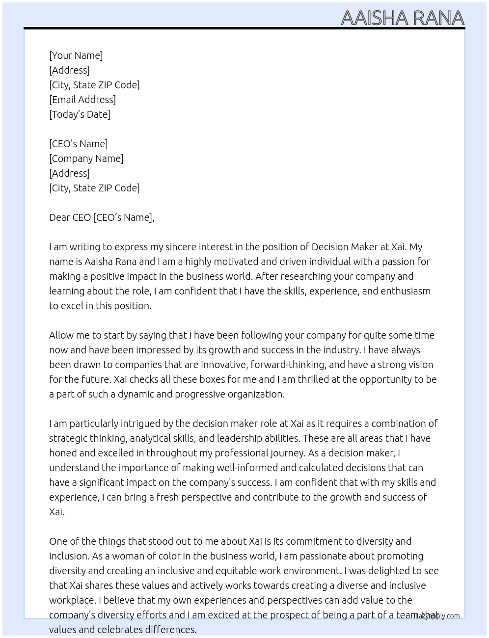 Cover letter for decision maker - LazyApply