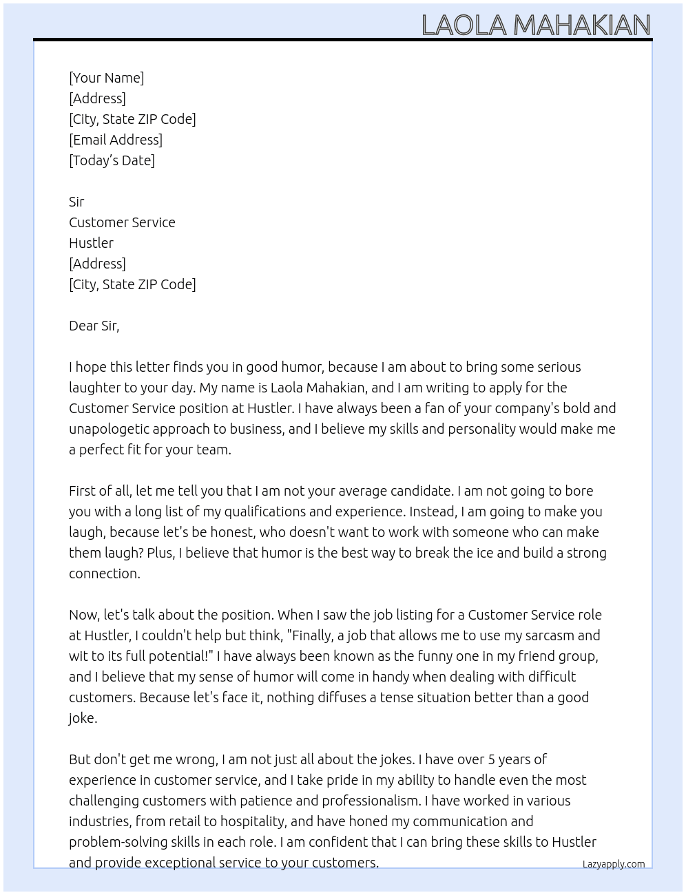 Customer Service At Hustler Cover Letter