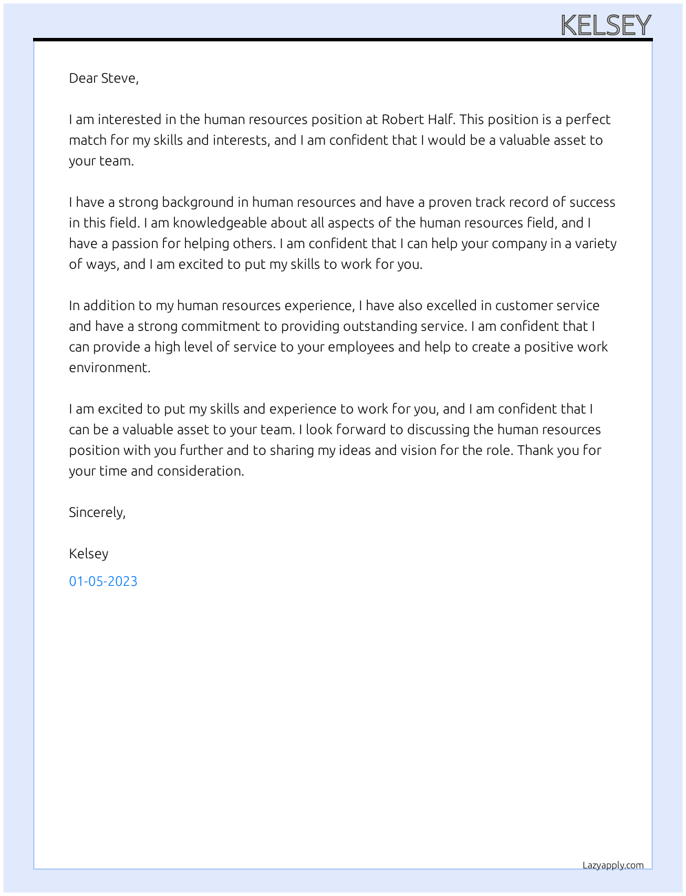 human resources At Robert Half Cover Letter