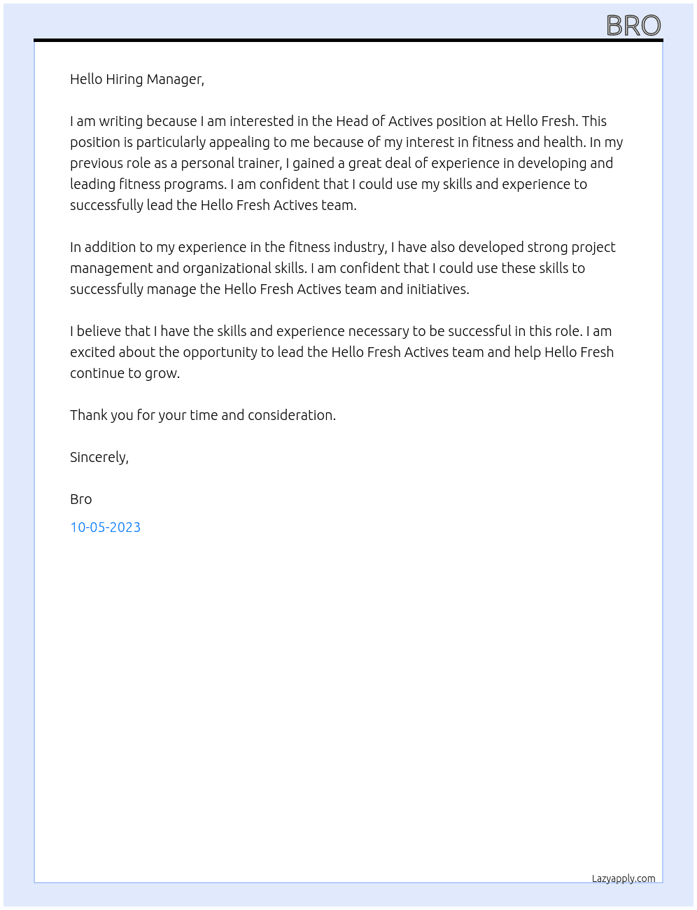 Head of Actives At Hello Fresh Cover Letter