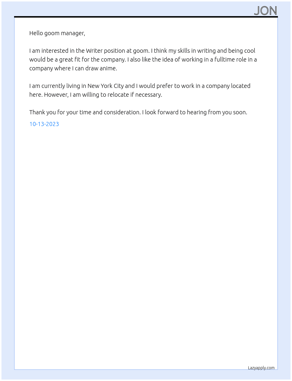 Writer At goom Cover Letter