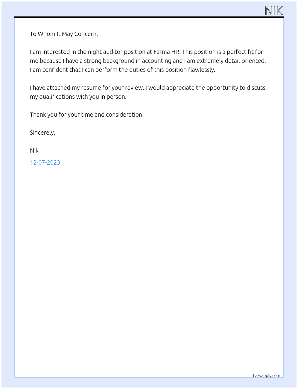 night auditor At farma Cover Letter