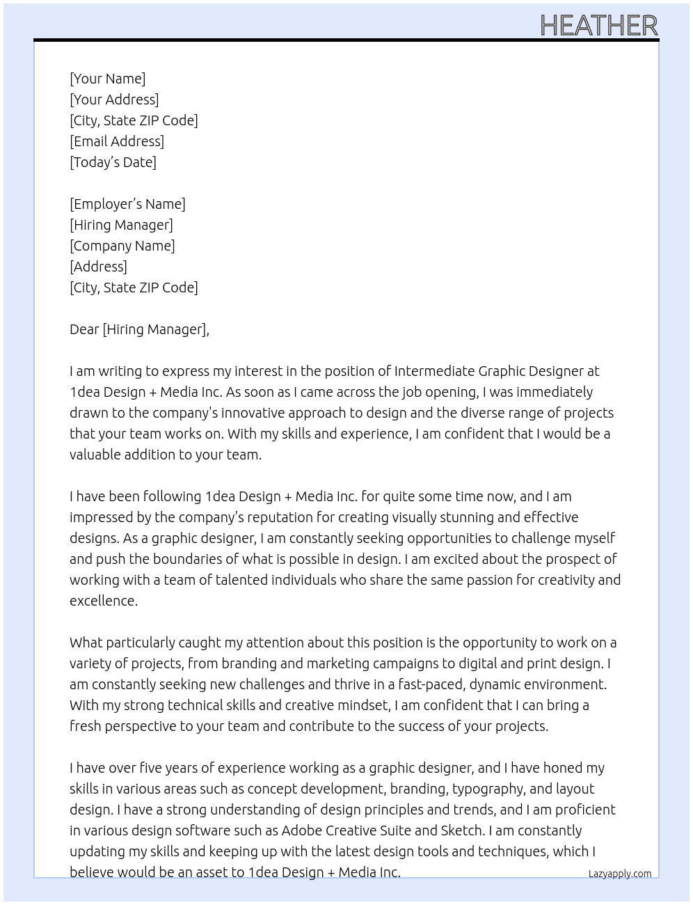 Intermediate Graphic Designer At 1dea Design + Media Inc. Cover Letter