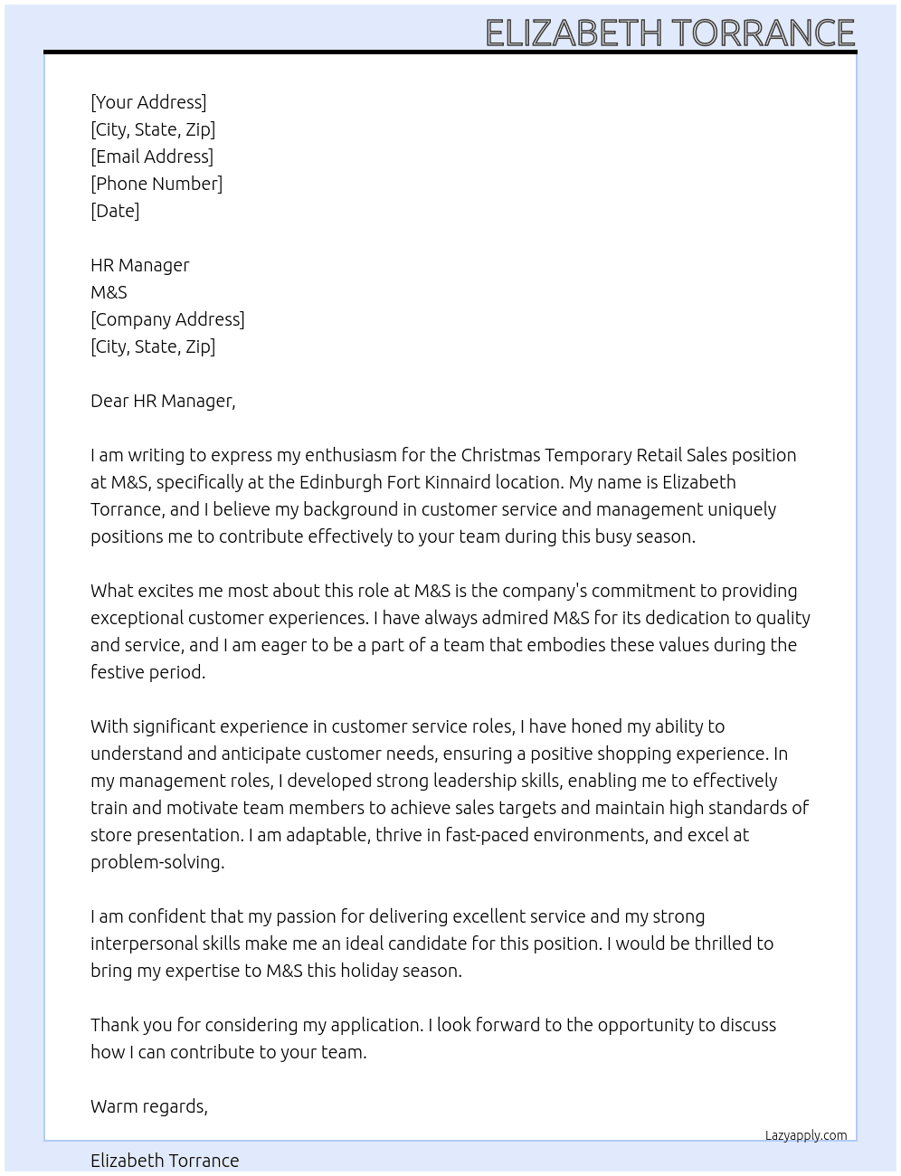 Cover letter for retail sales - LazyApply