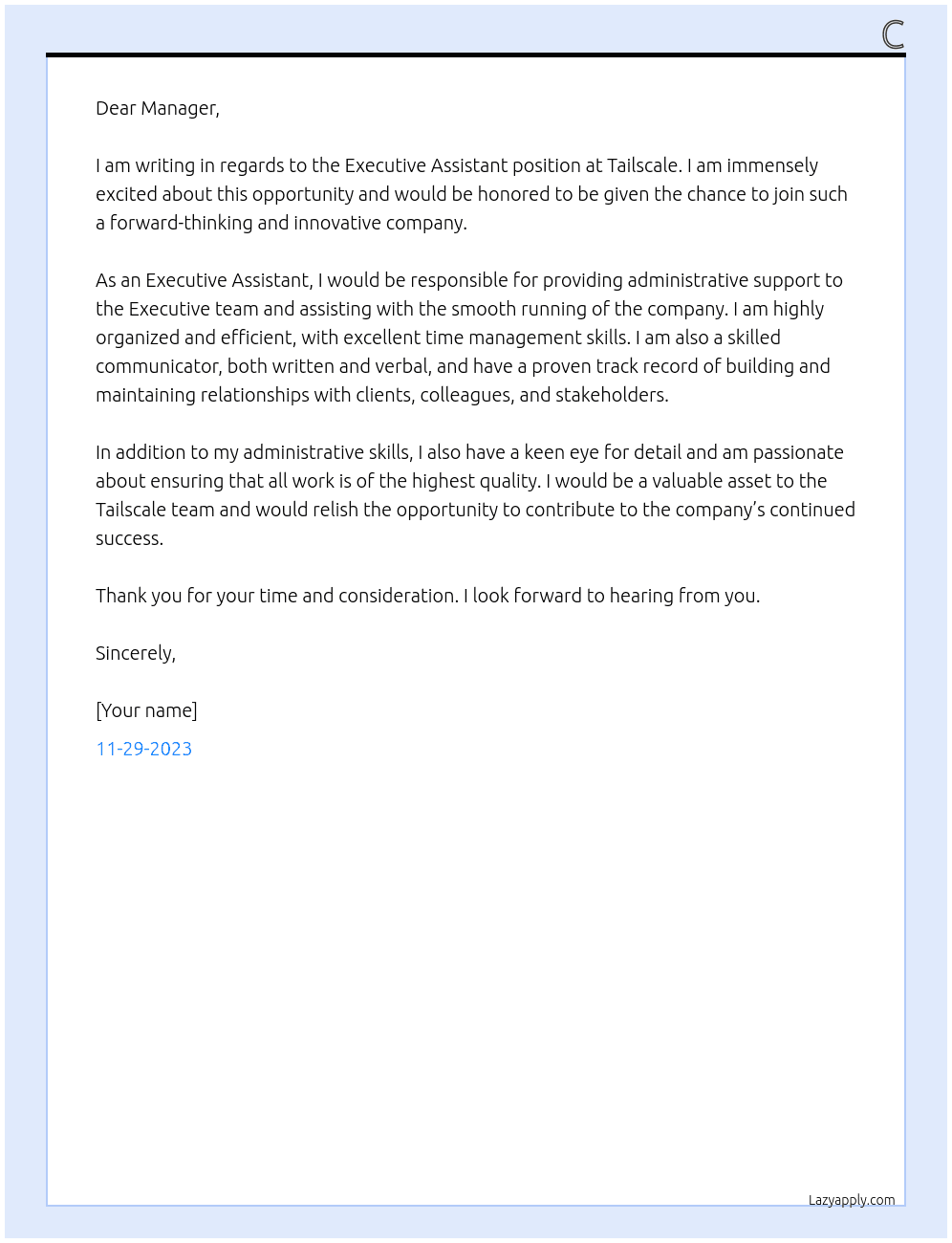 Executive Assistant At Tailscale Cover Letter