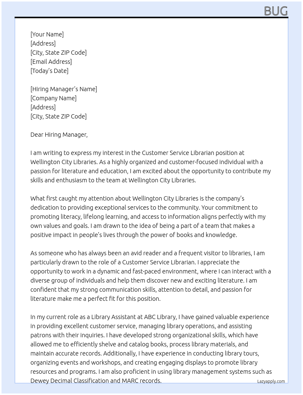 Customer Service Librarian At Wellington City Libraries Cover Letter