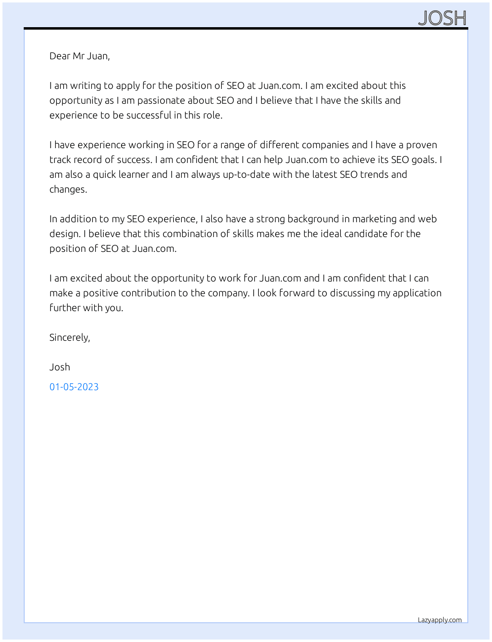 seo  At Juan.com Cover Letter