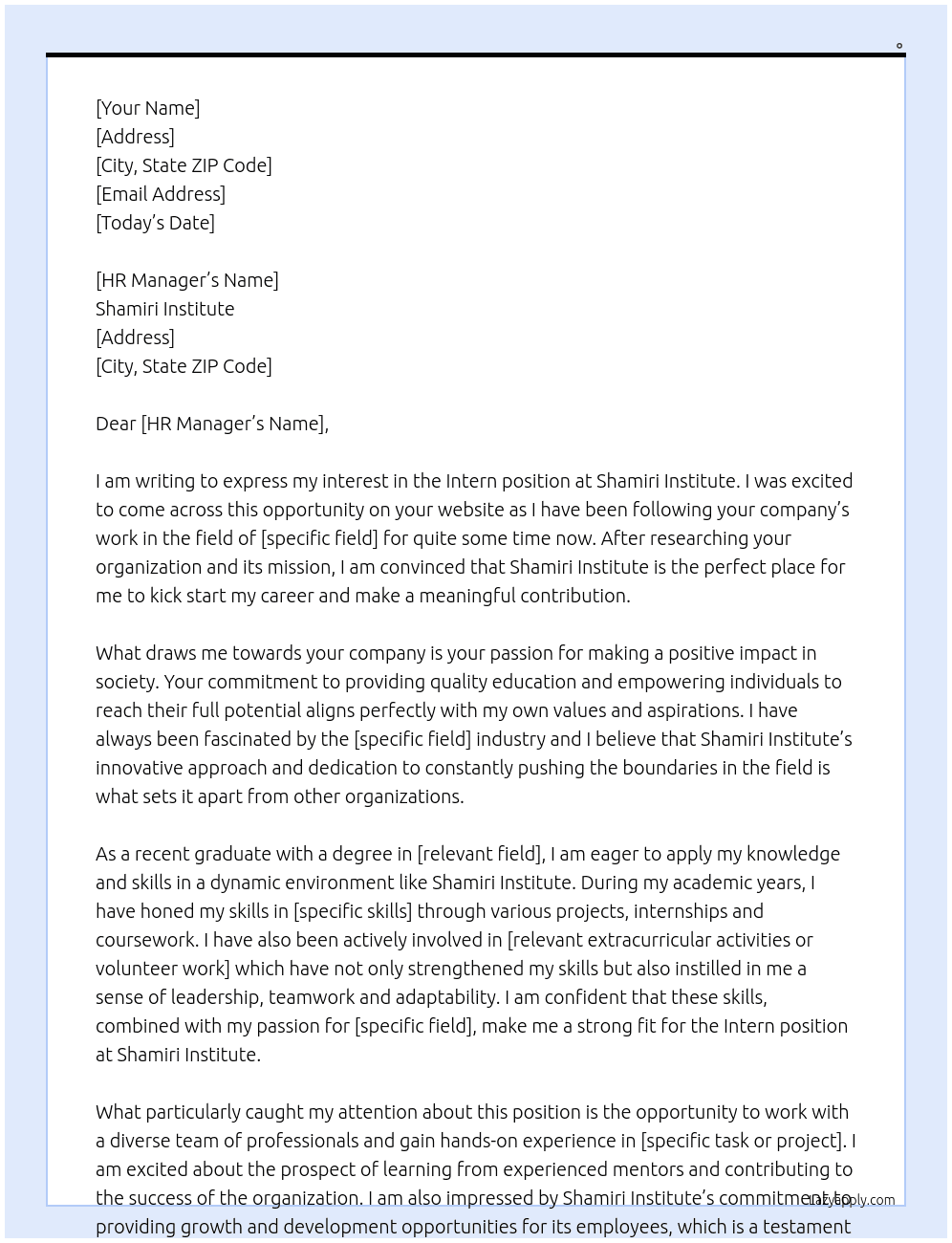 Intern At Shamiri institute  Cover Letter
