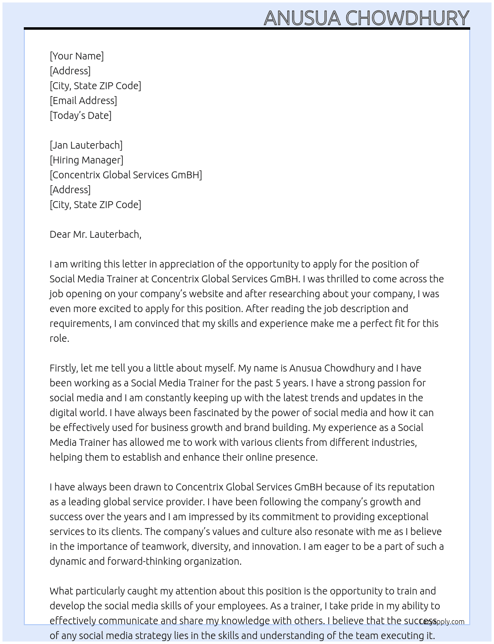 Social Media Trainer At Concentrix Global Services GmBH Cover Letter