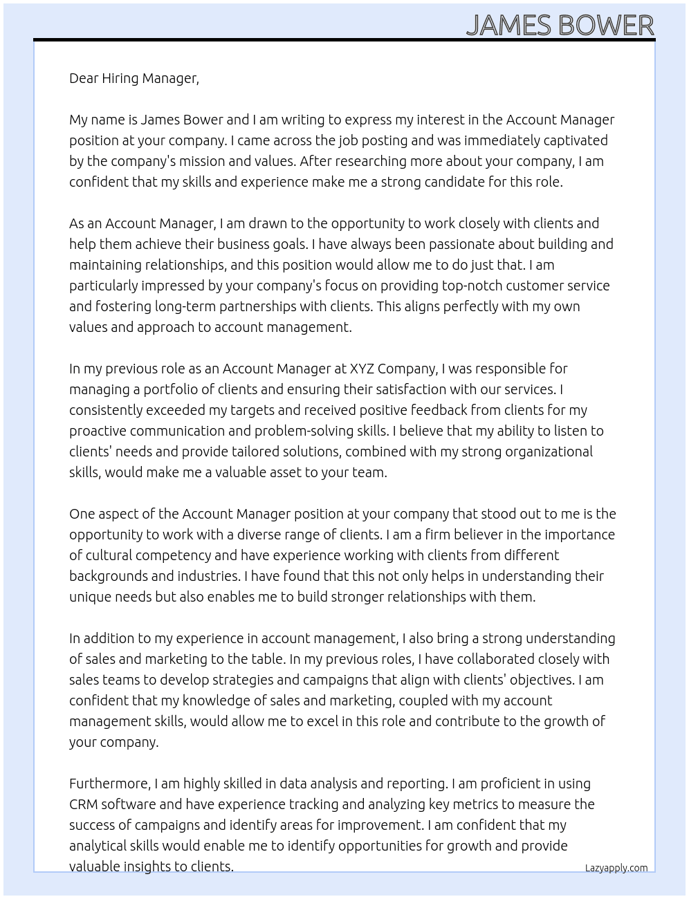 Account Manager At Any company Cover Letter