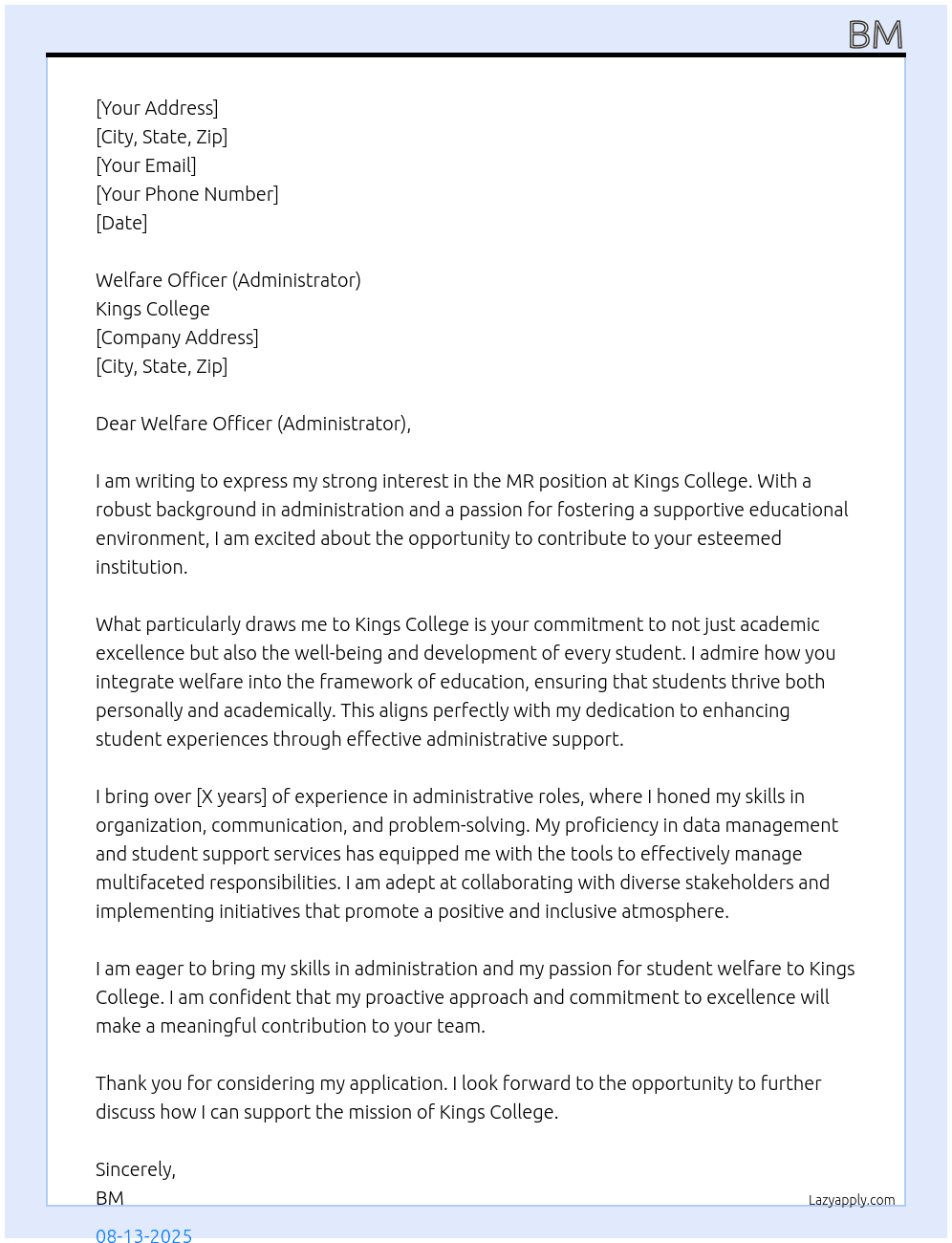 MR At Kings College Cover Letter