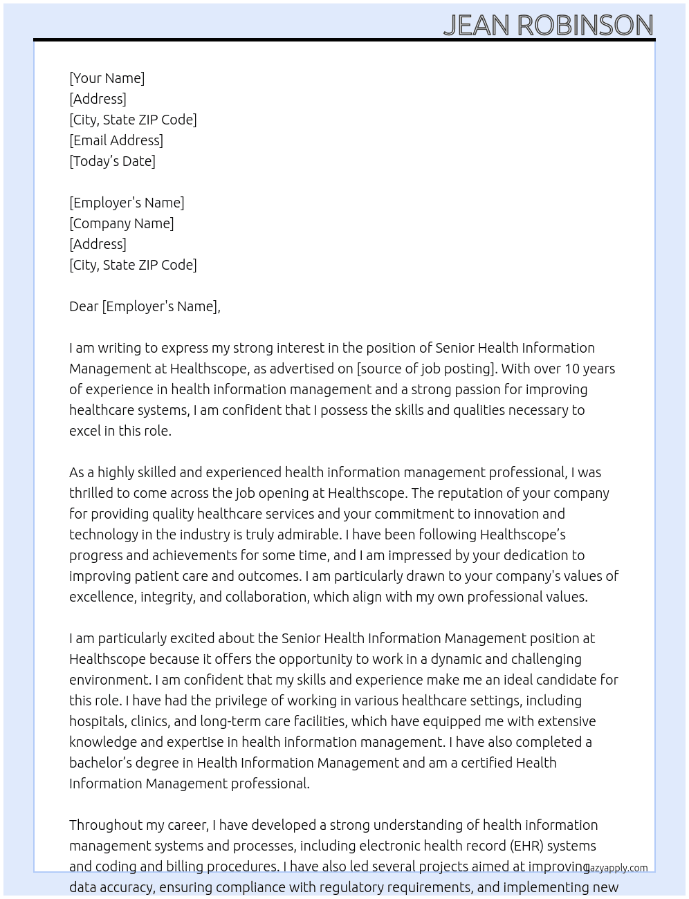 senior health information management At Healthscope Cover Letter