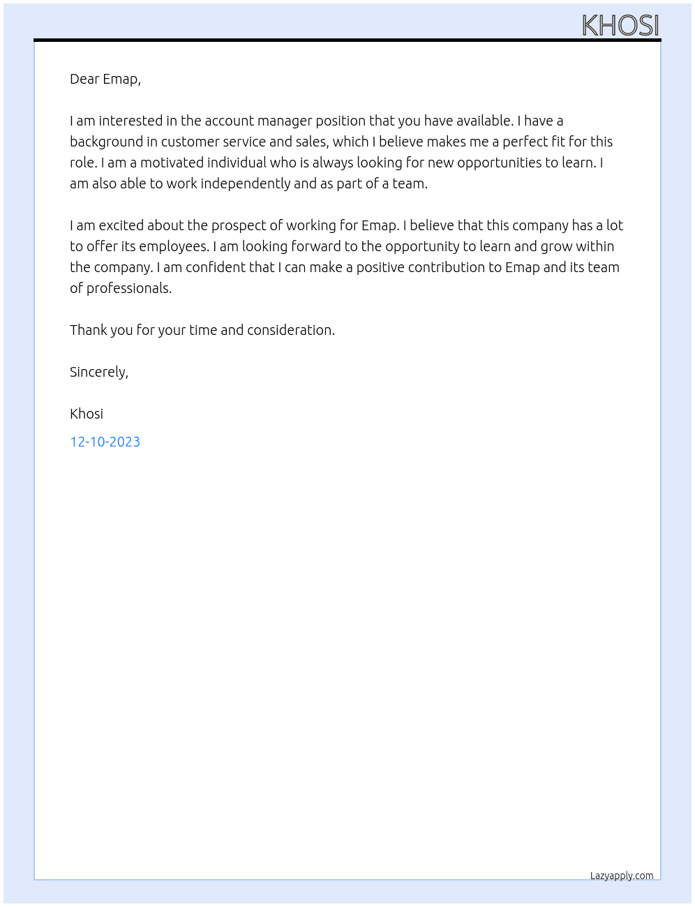 Account Manager At Emap Cover Letter