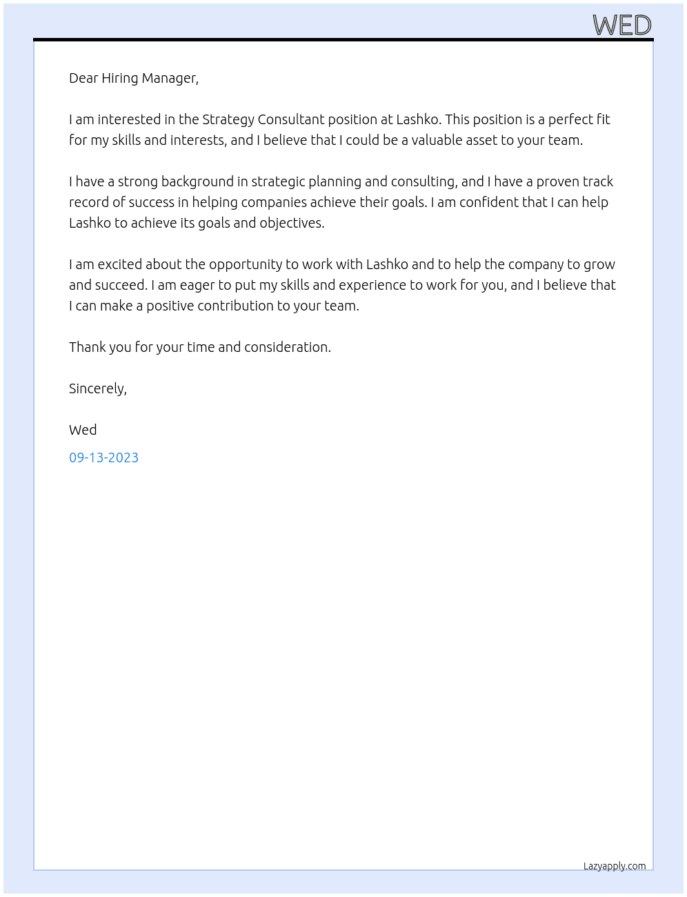 Strategy Consultant At lashko Cover Letter