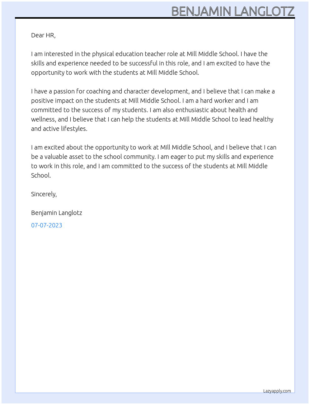physical education teacher At Williamsville Central School District Cover Letter