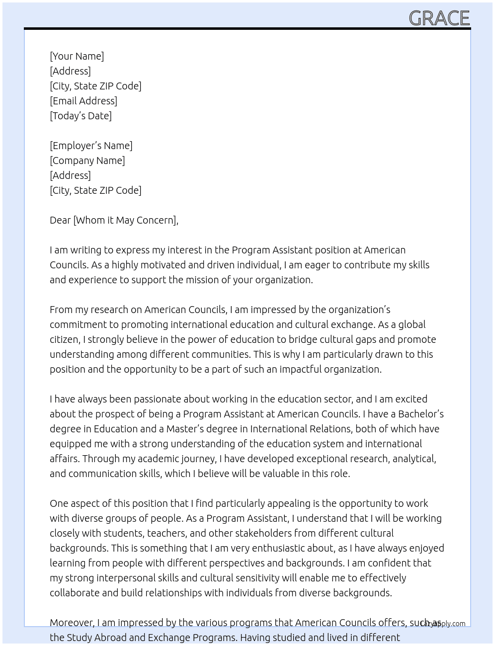 Program Assistant At American Councils Cover Letter