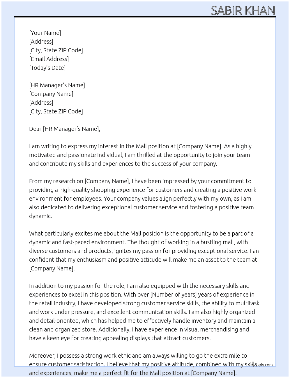 Mall At Mall Cover Letter
