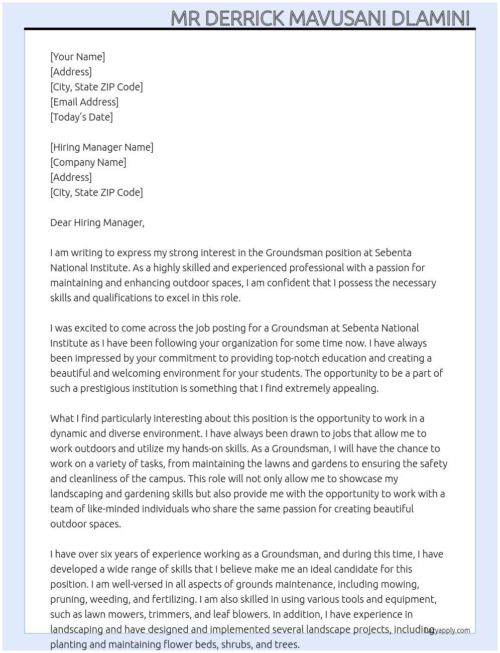Cover letter for groundsman - LazyApply