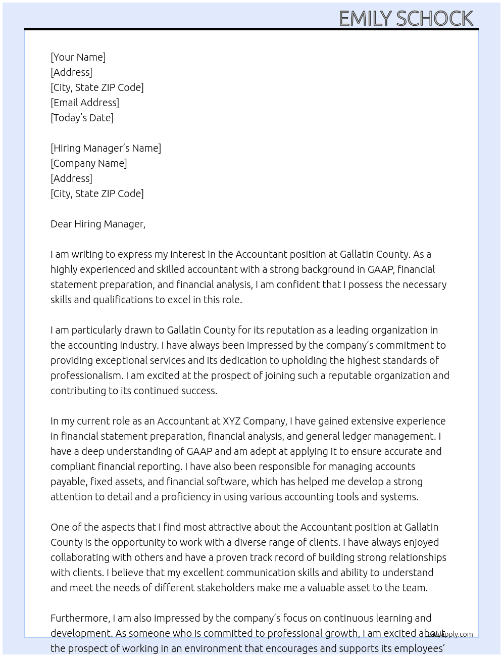 Accountant At Gallatin County Cover Letter