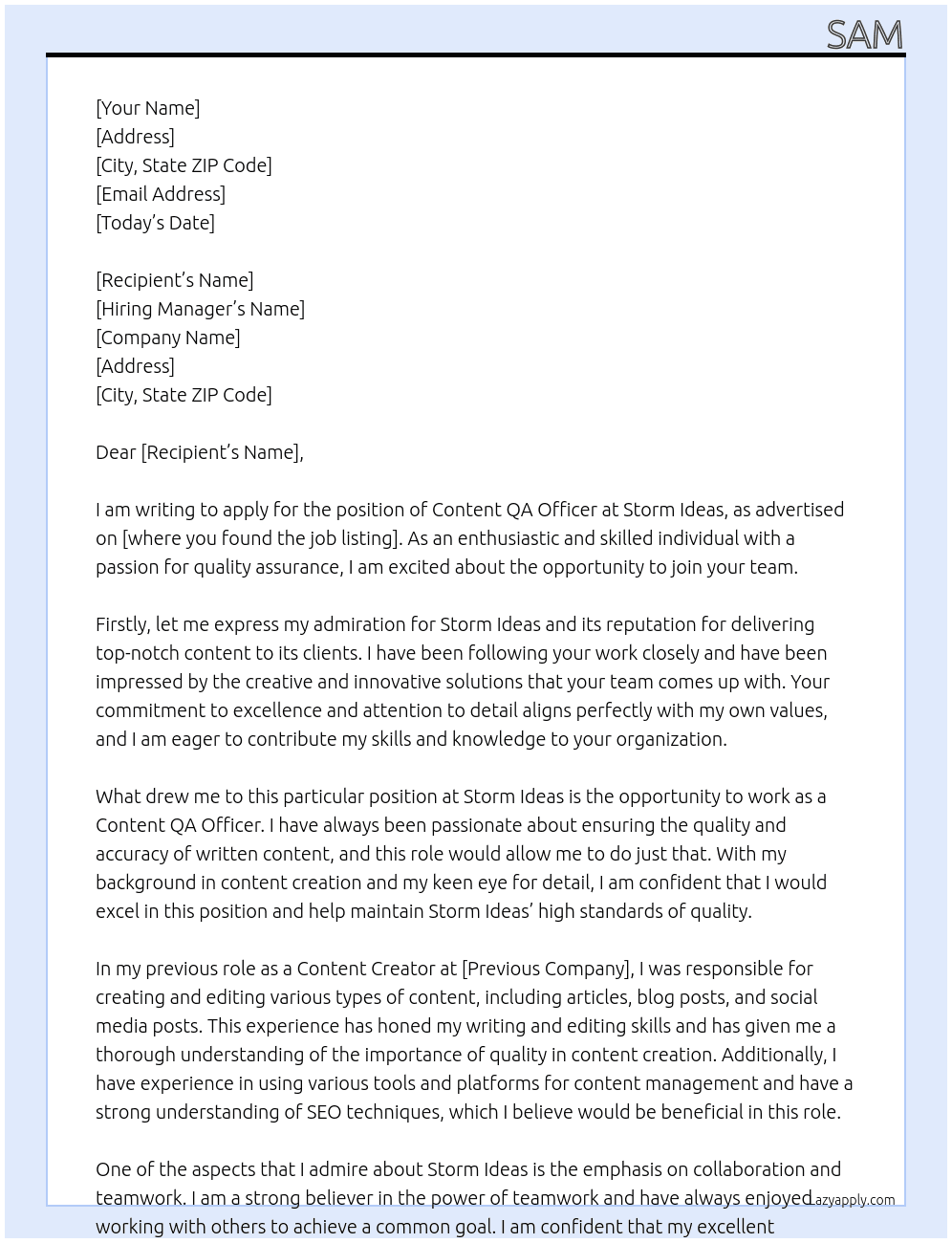 Content QA Officer At Storm Ideas  Cover Letter