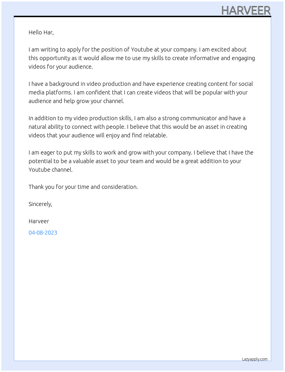 Youtube At Har Cover Letter
