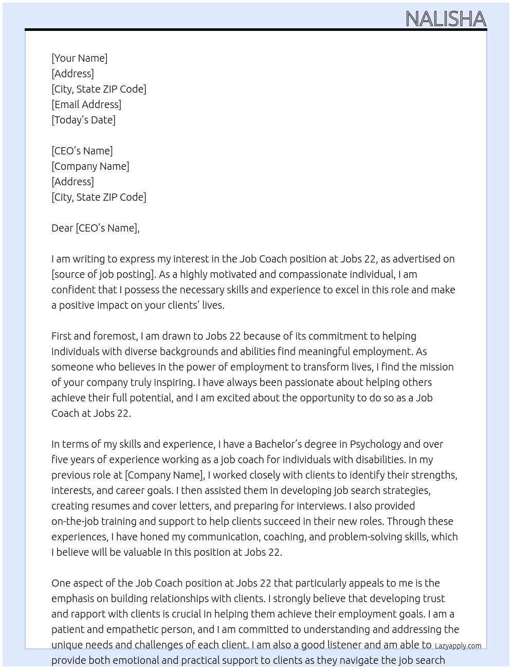 Job Coach  At Jobs 22 Cover Letter
