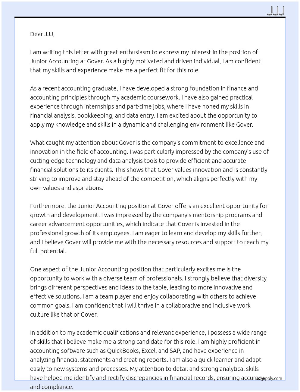 junior accounting  At gover Cover Letter