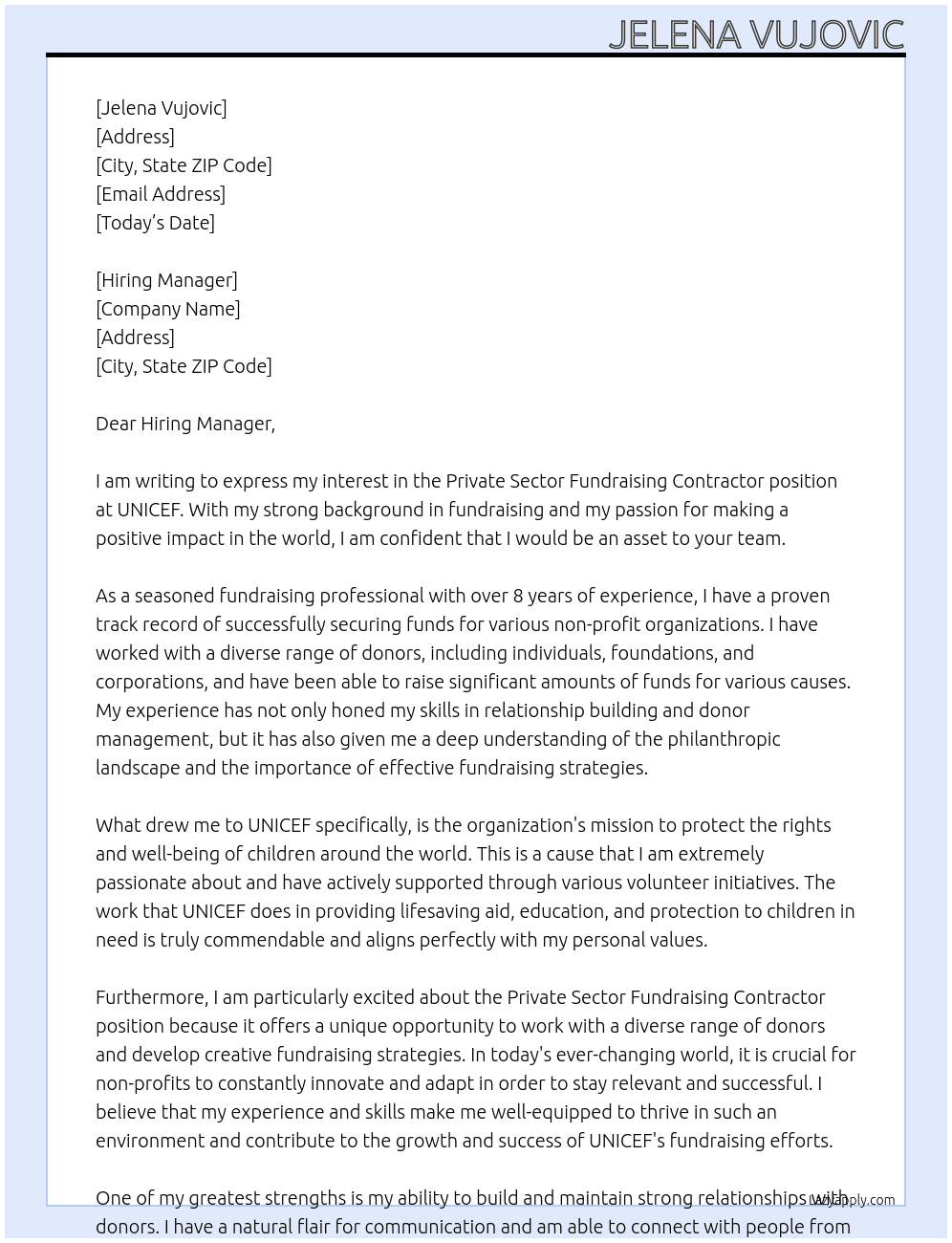 Cover letter for private sector fundraising contractor - LazyApply