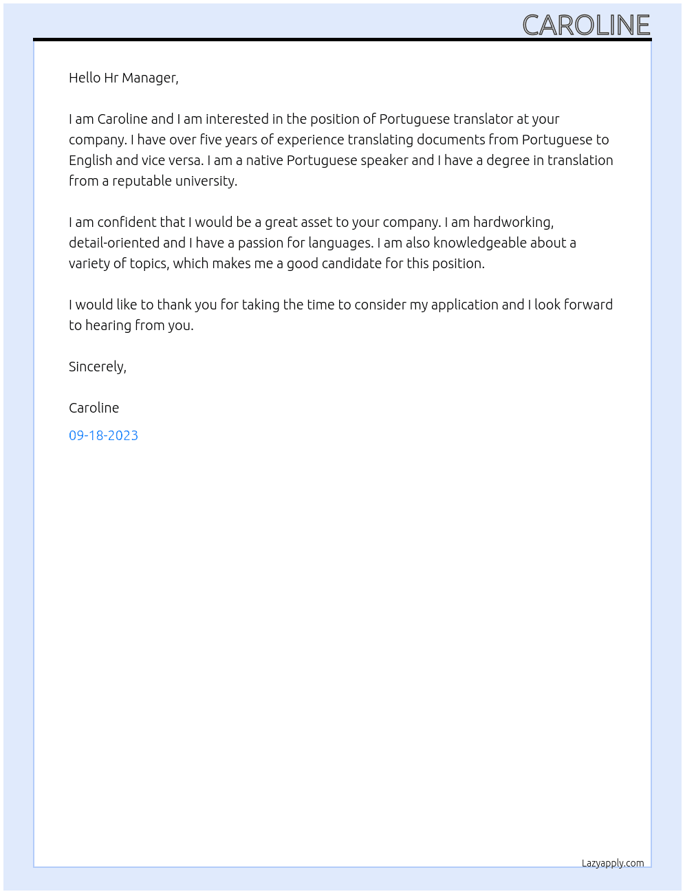 Portuguese translator At Contractor Cover Letter
