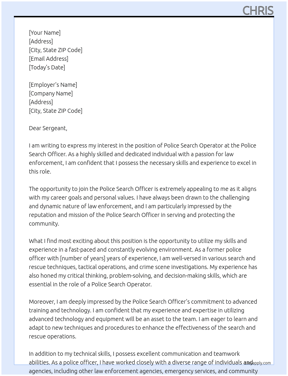 Police search operator At Police search officer Cover Letter