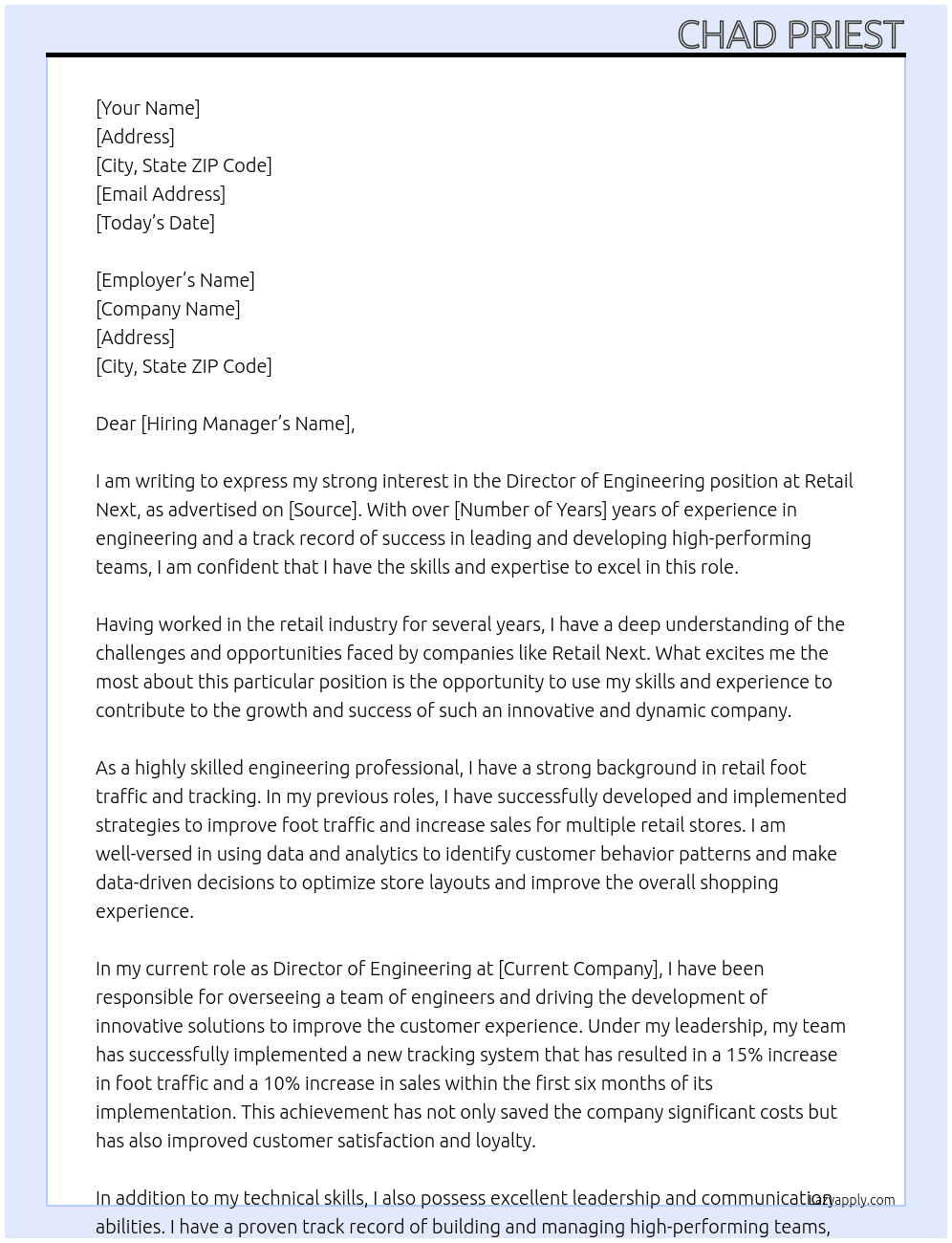 Director of Engineering At Retail Next Cover Letter