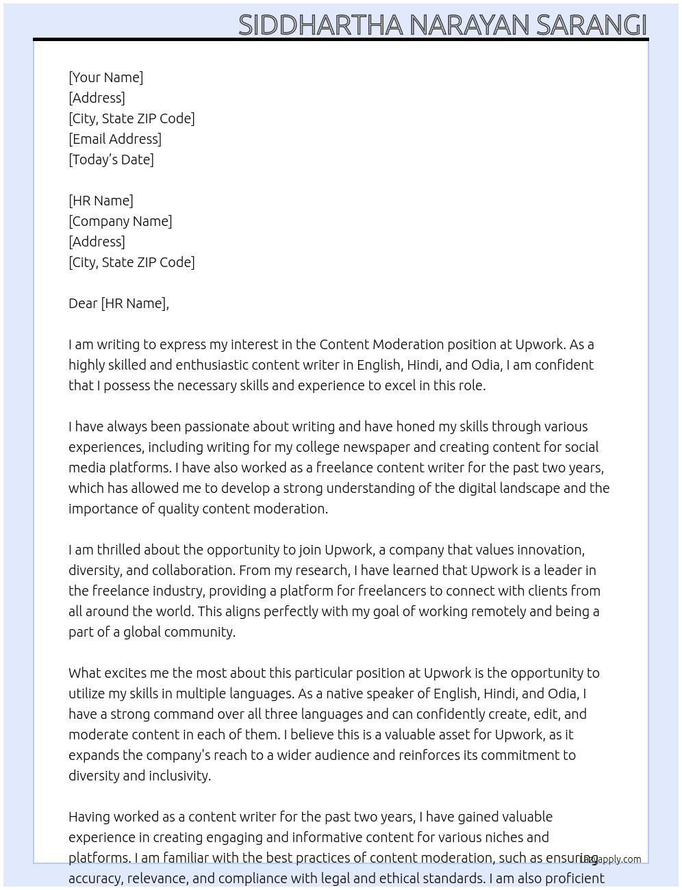 Cover letter for content moderation - LazyApply