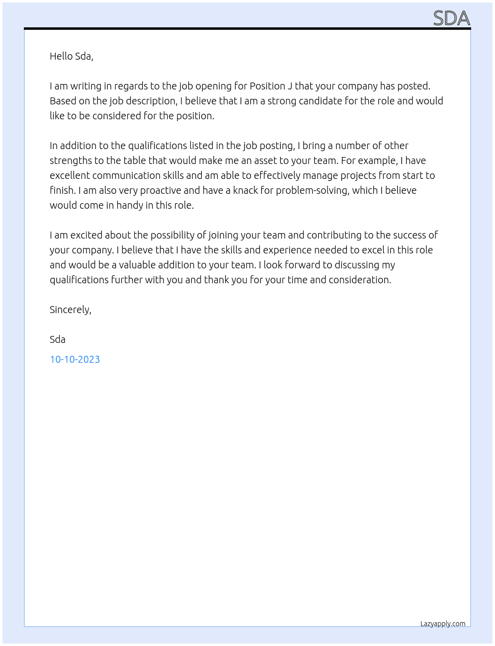 J At Sda Cover Letter