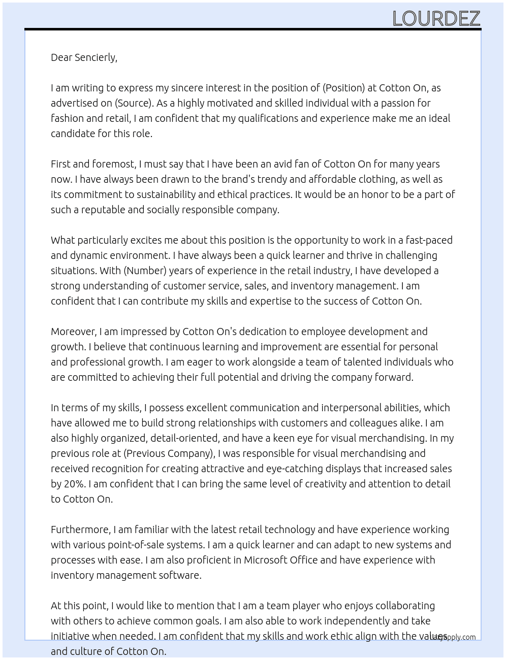 Cover letter for cotton on - LazyApply