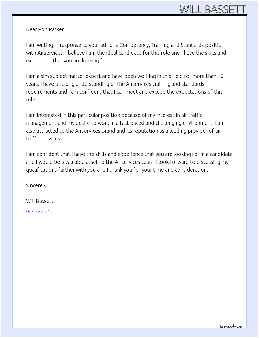The Competency, Training and Standards At Airservices Cover Letter