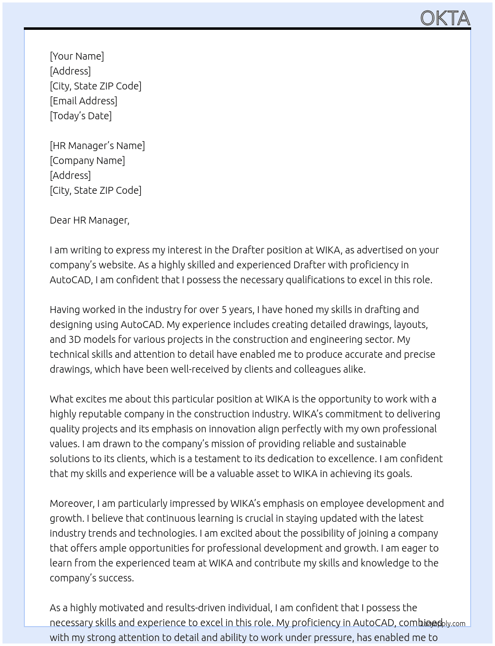 drafter At wika Cover Letter
