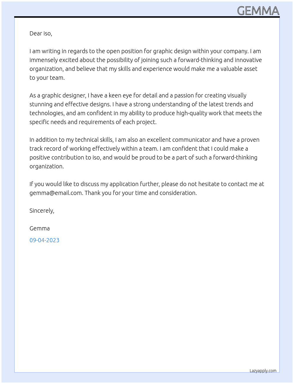 Graphic Design  At iso Cover Letter
