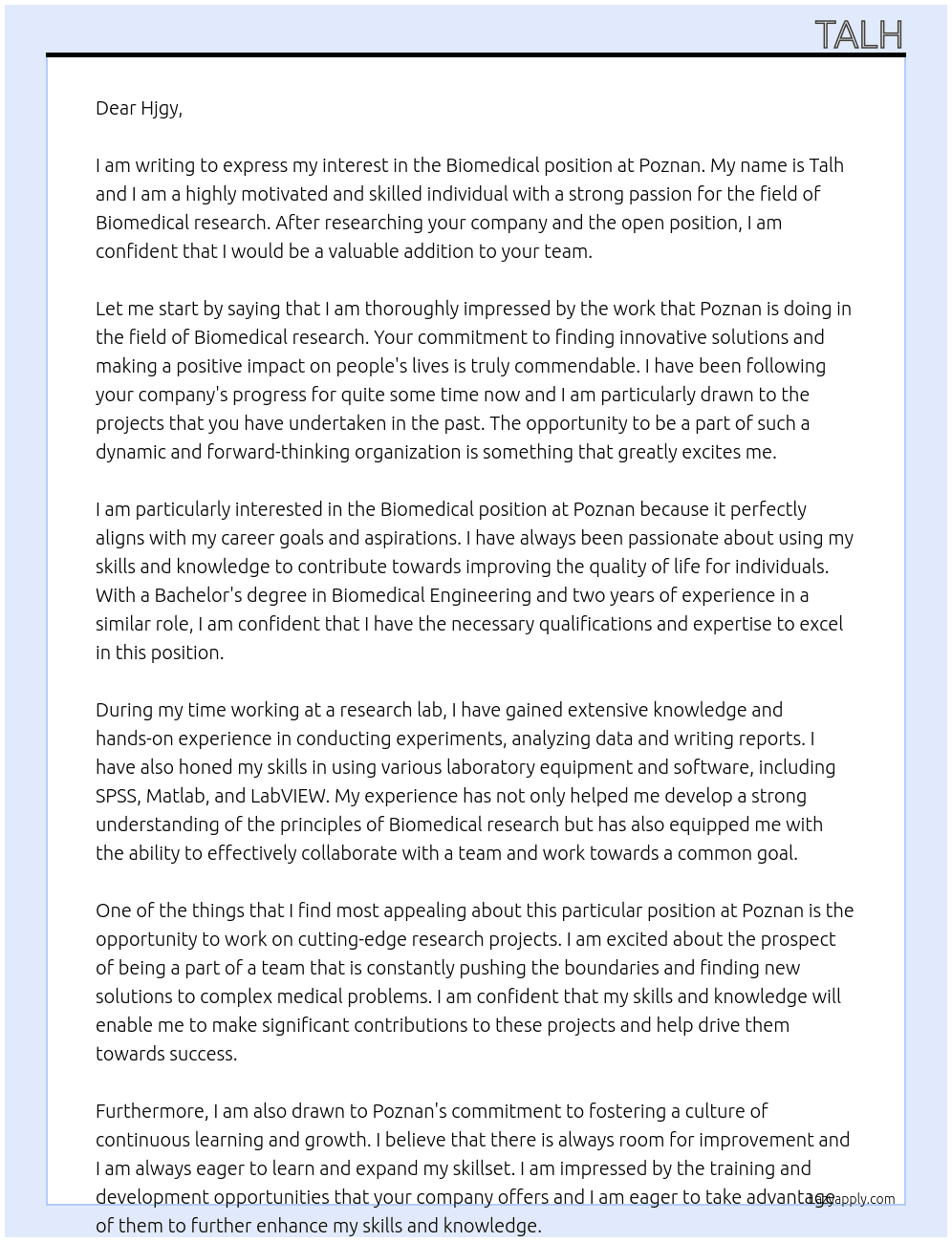Biomedical At Poznan Cover Letter