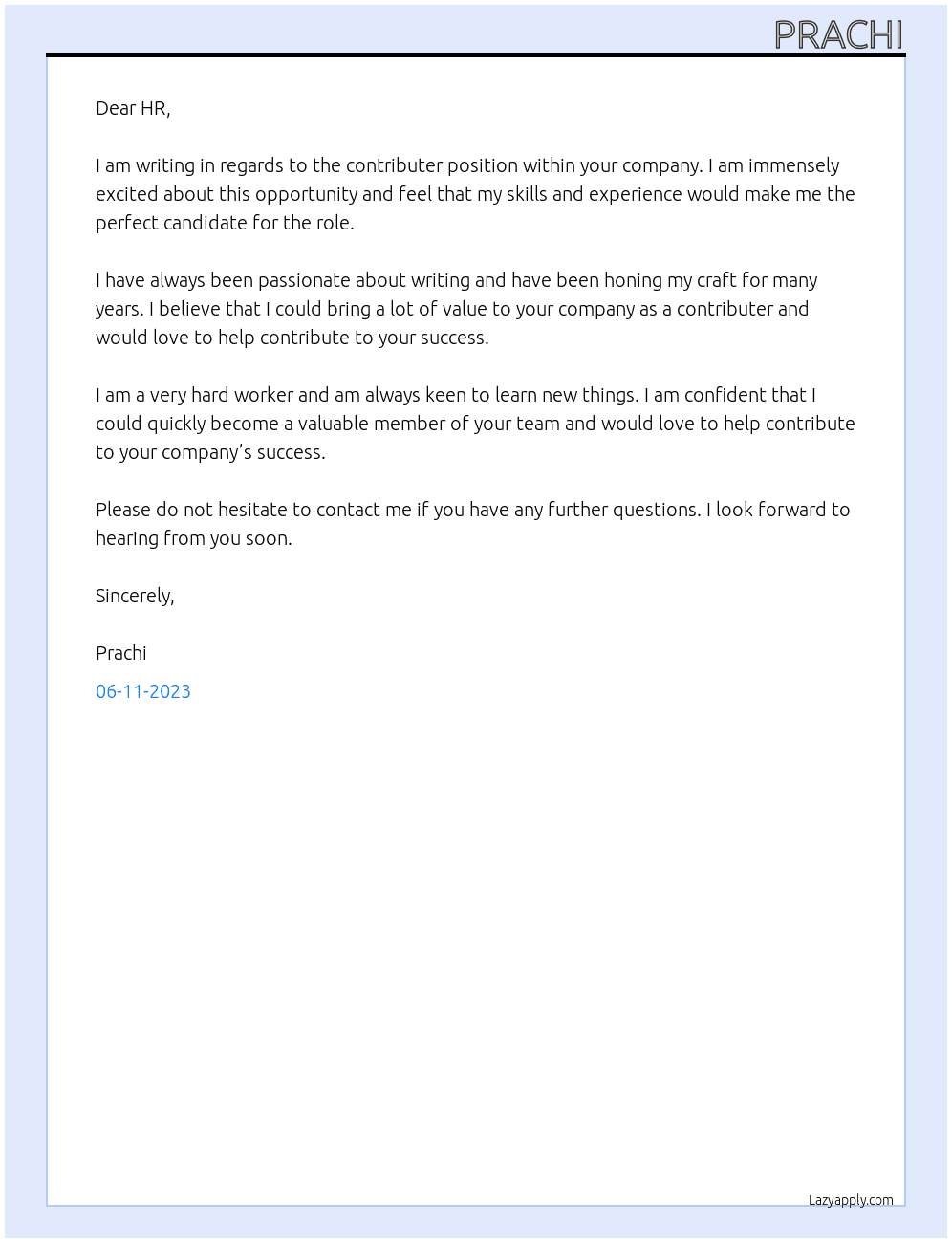 contributer At Government Company Cover Letter
