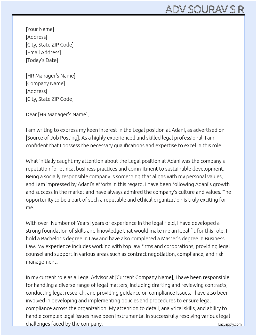 Legal At Adani Cover Letter
