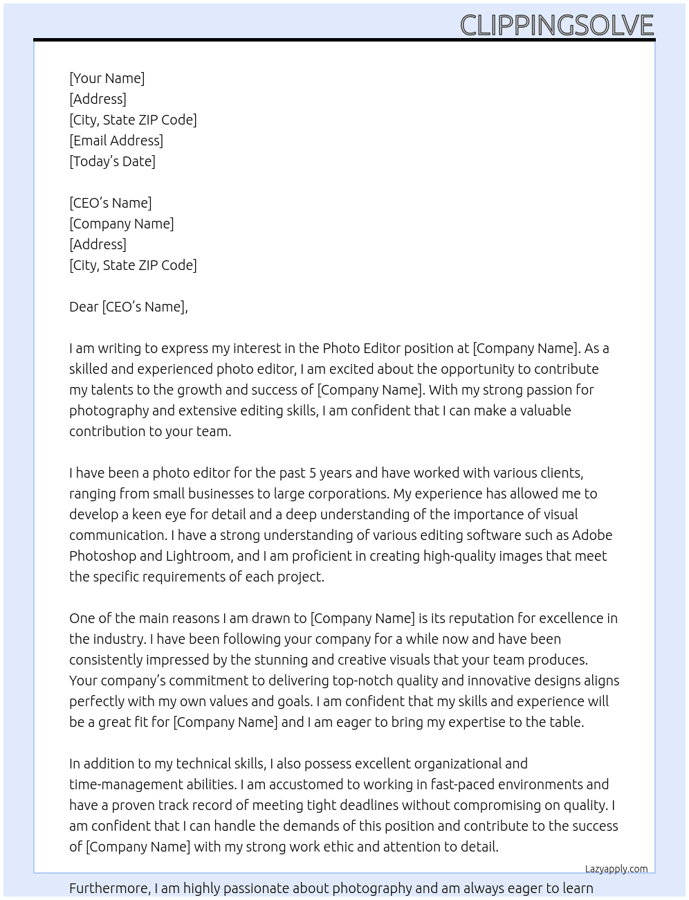photo editor At mom Cover Letter