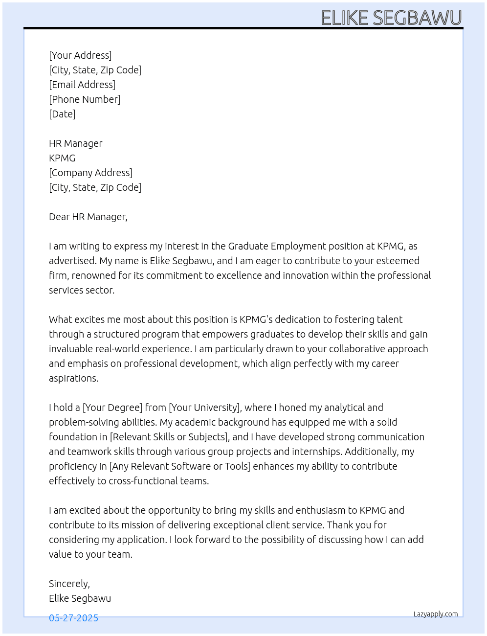 Cover letter for graduate employment - LazyApply