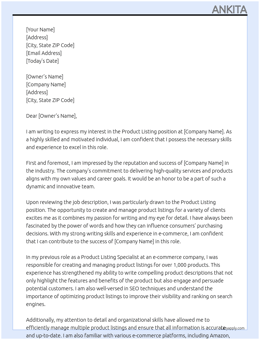 product listing At freelance Cover Letter