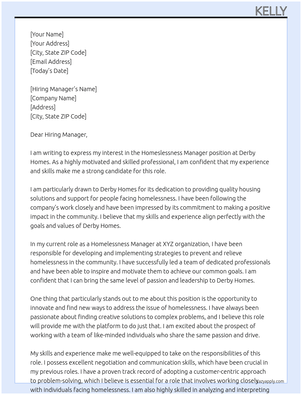 Cover letter for homeslessness manager - LazyApply