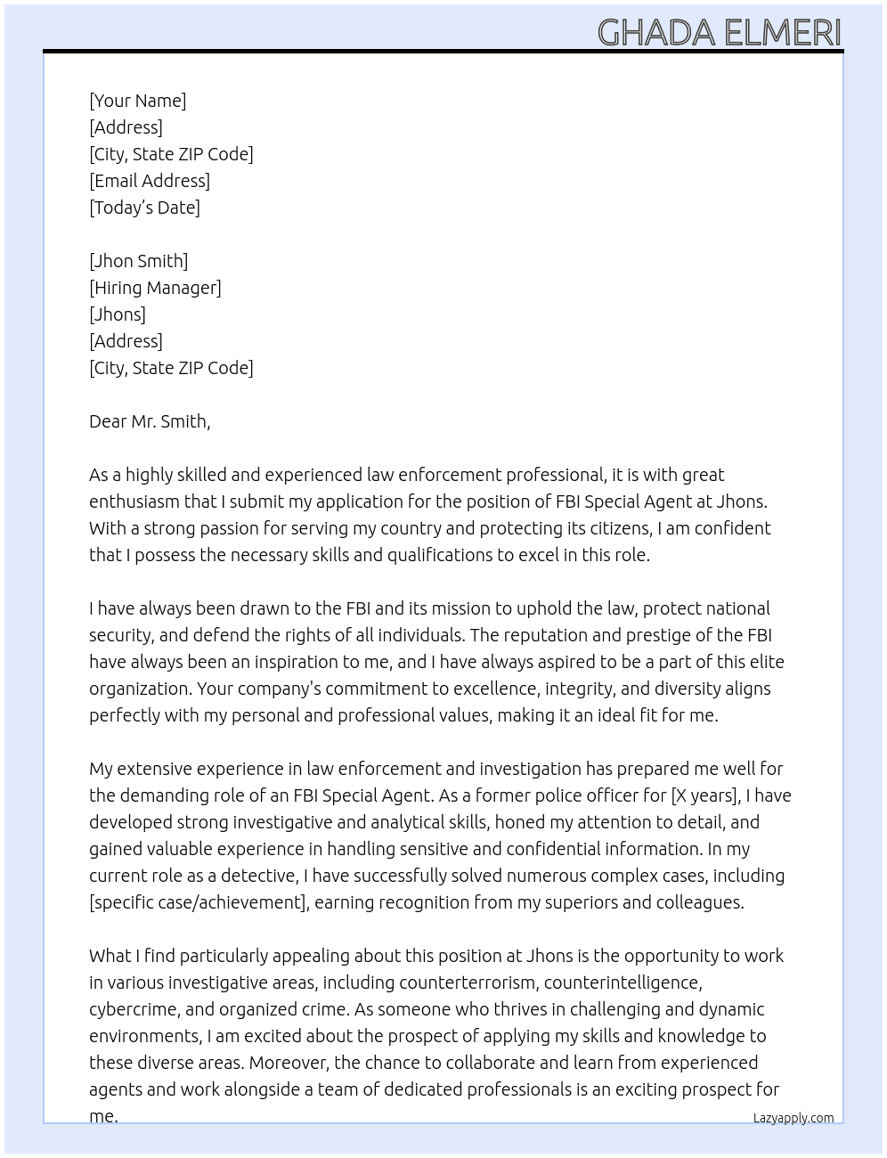 FBI special agent At Jhons Cover Letter